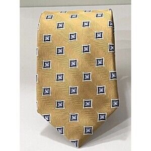 Jos A Bank 100% Silk Jacquard Gold & Blue Geometric Classic Men’s Necktie 3.5”